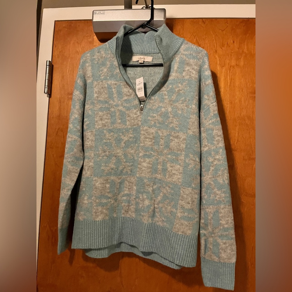 LOFT Blue and Gray Cowl Neck Sweater